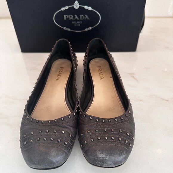 Prada Grey Ballet Flats – Studded Detail – Size 8.5 - Picture 1 of 7